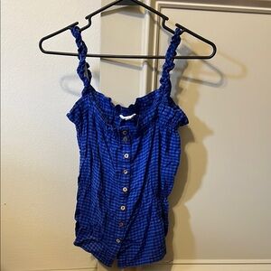 Blue Ruched Sleeveless Tank Top